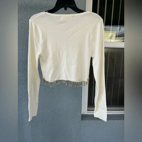 Lizette Collection Rhinestone Fringe Hem Crop Stretchy Top XL Club Nightwear - Picture 2 of 5